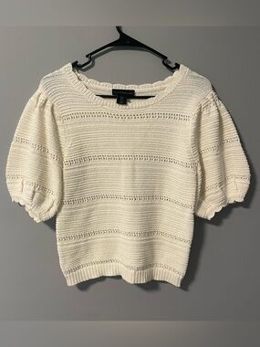 House of Harlow 1960 Cream Knit Puff-Sleeve Sweater Sz Small CottageCore Boho
